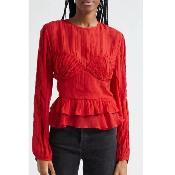 FARM Rio Tops - Farm Rio Pleated Long Sleeve Peplum Bustier Ruffle Top XS